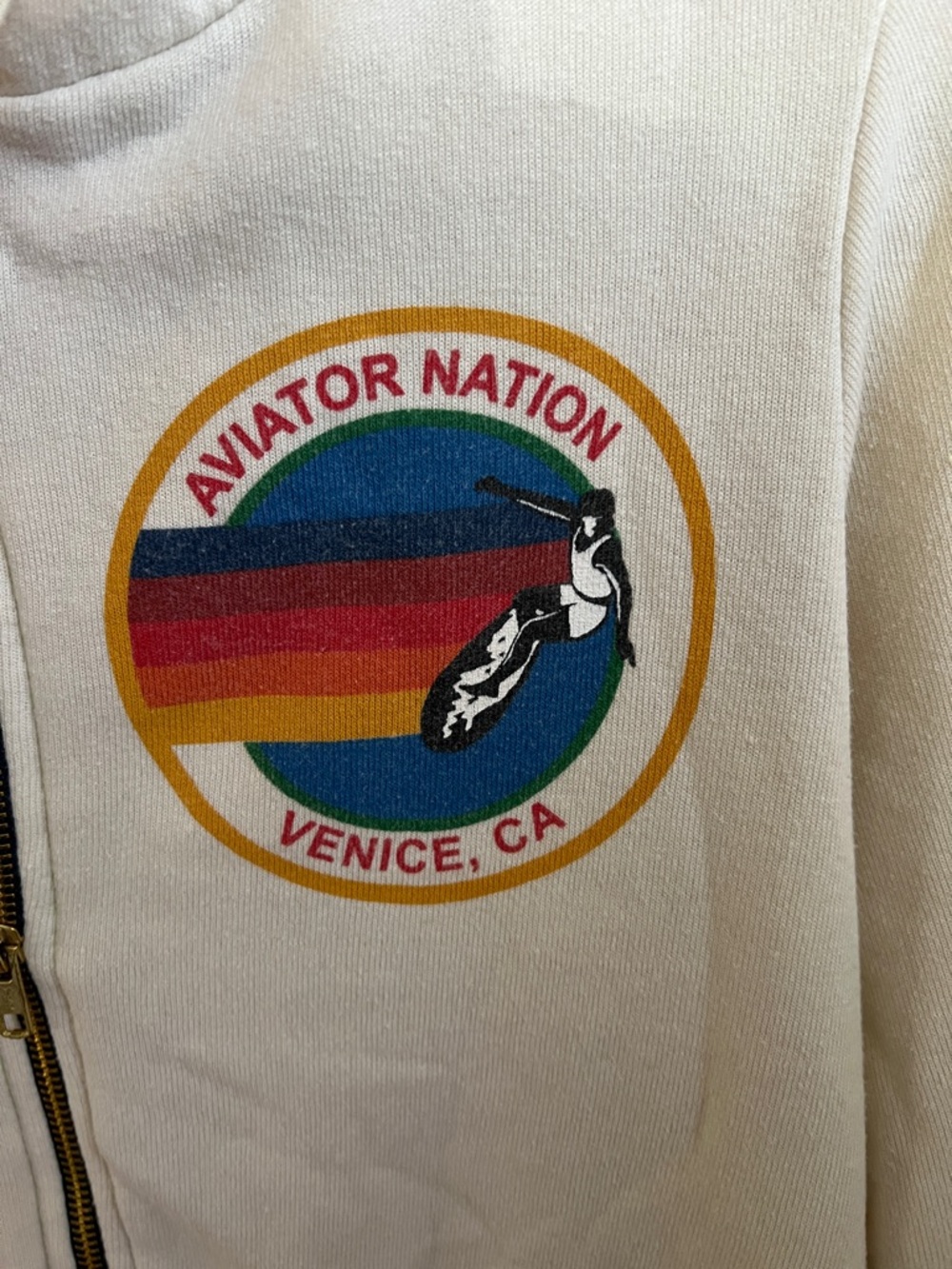 Aviator Nation vintage white Sweatpants & zip hoodie set with Rainbow 'A' Logo - Picture 7 of 14